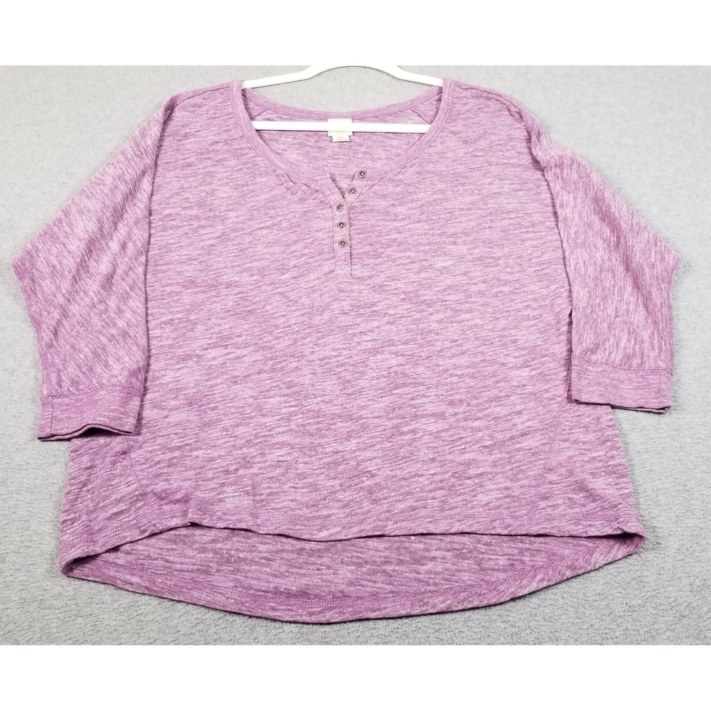 Mossimo Henley Top Womens L Large Purple See Through 3/4 Sleeve Casual Stretch